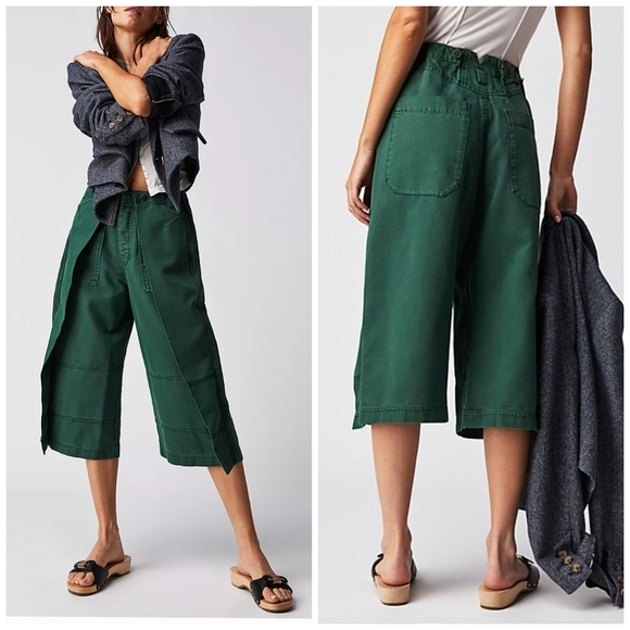 💎NWOT Free People "Keep Calling" Green Crop (Jorts) Pants - Picture 15 of 15